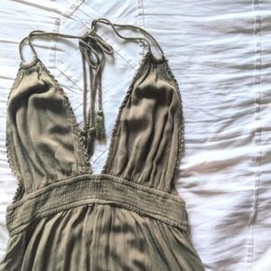 Forever21 Army Green Maxi Halter Dress with Open Back